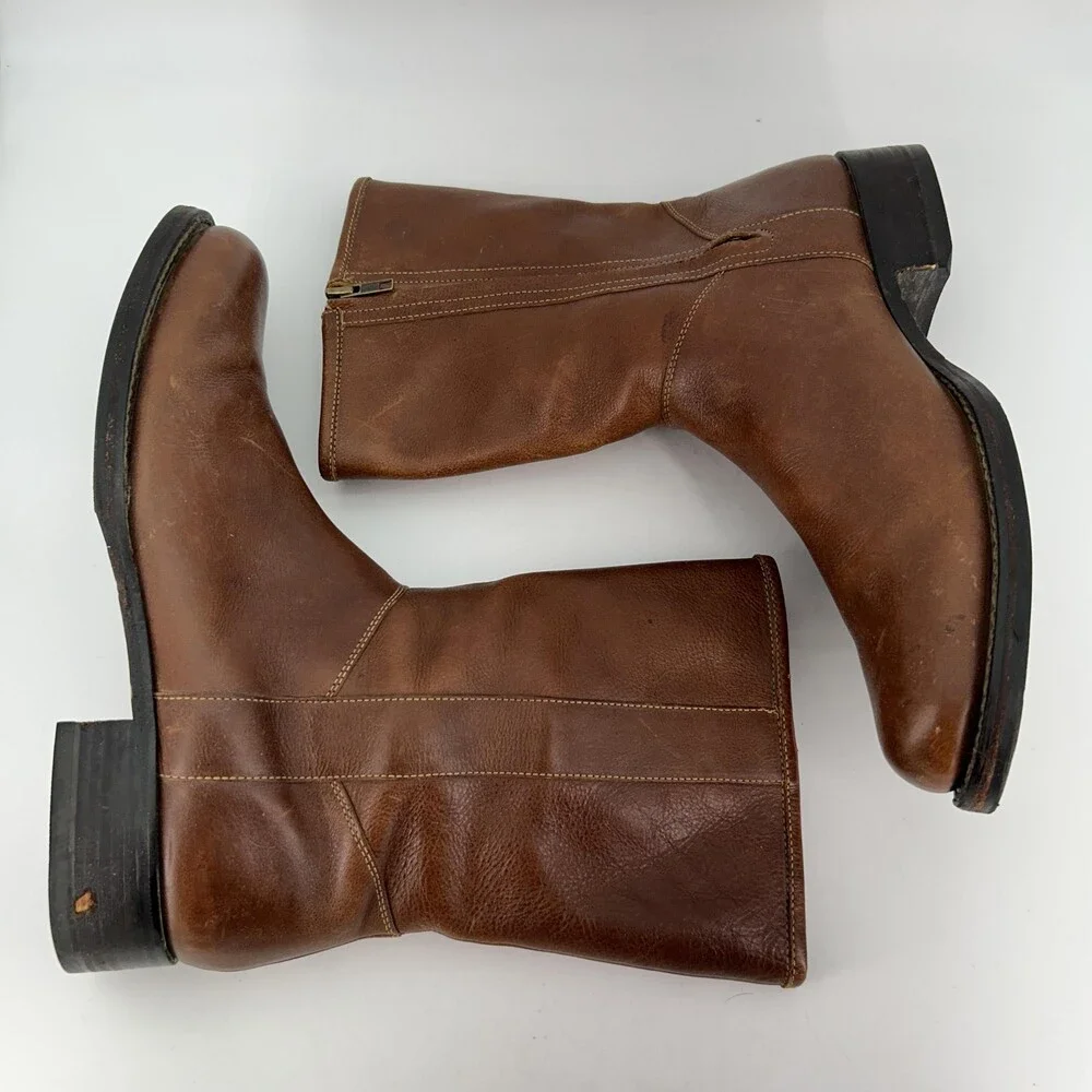 Cole Haan Boots Mens Size 10 M Brown Leather Mid Calf Zip Biker Lined Grip Sole